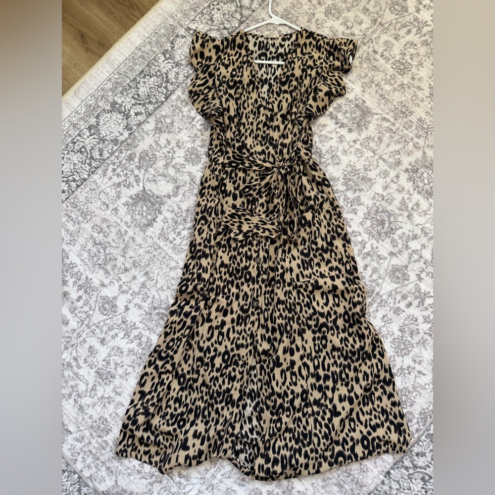 Sienna Sky M Leopard Print Tie-Waist Maxi Dress - Black & Tan